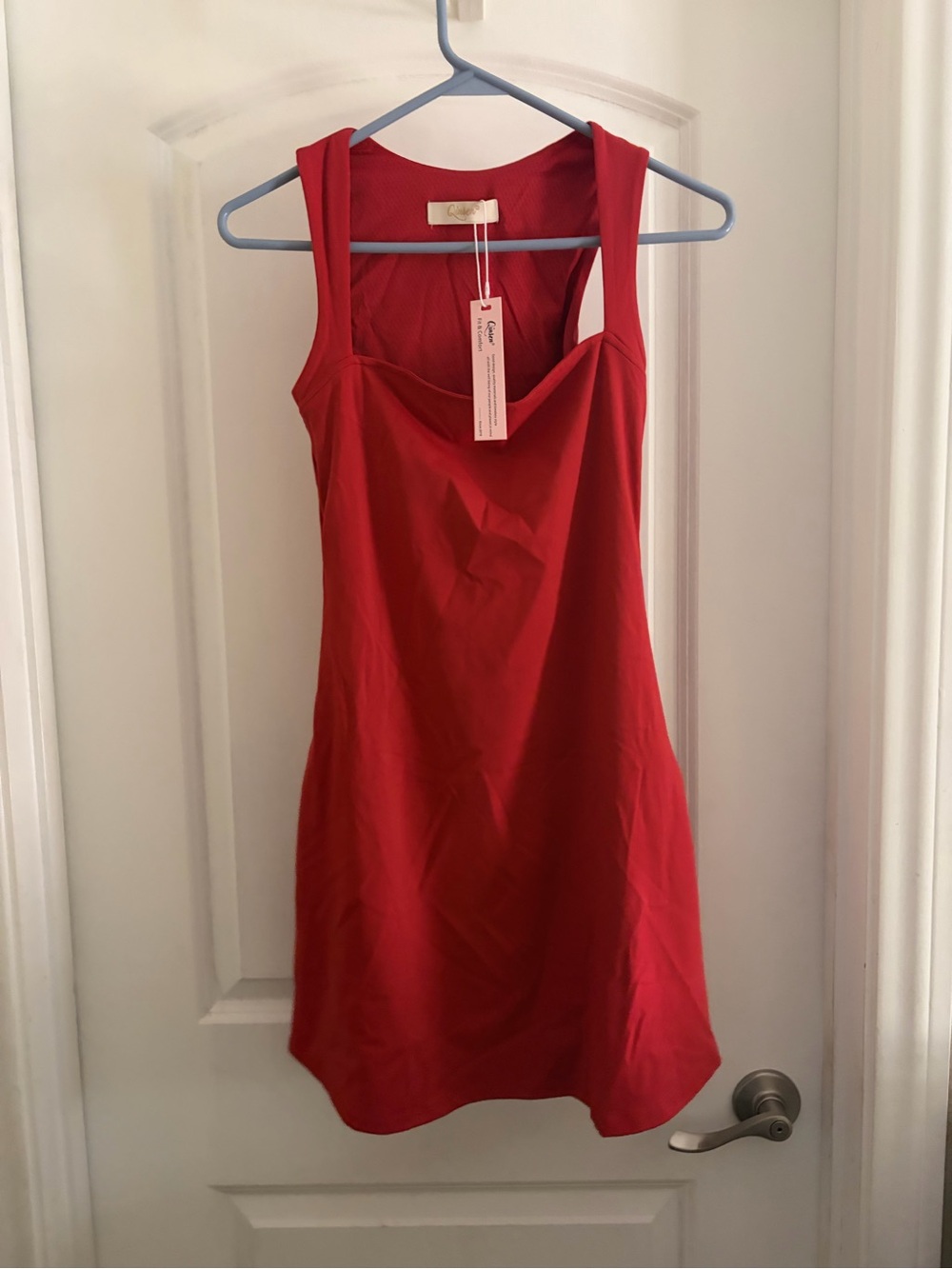 QINSEN Womens Red Tennis Dress Square Neck Mini SZ Small